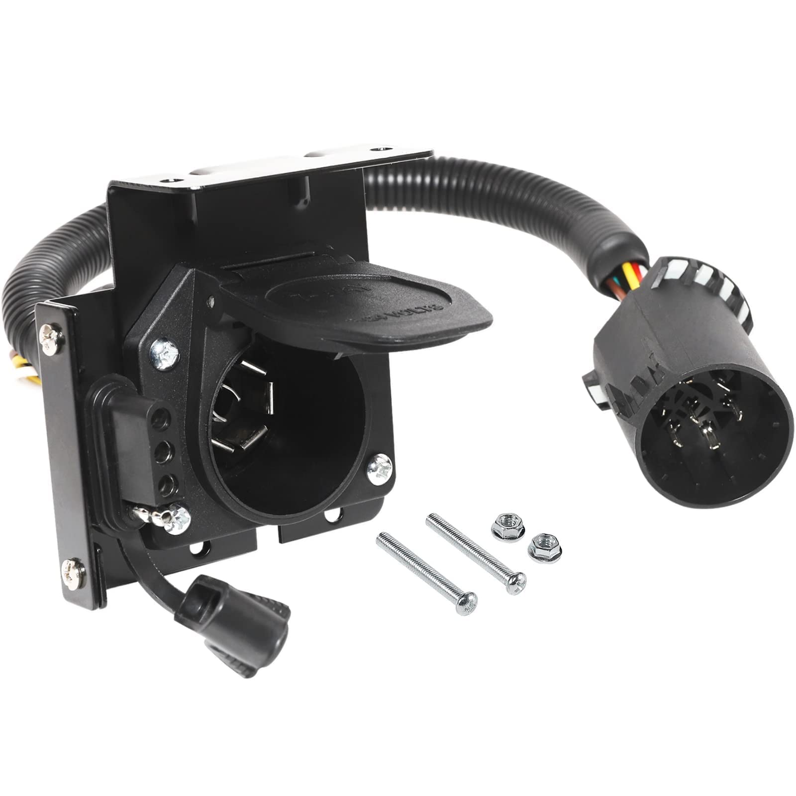 MECMO Multi-Tow 7-Way Blade and 4-Way Flat Trailer Wiring Adapter for Ford GM Ram GMC Sierra Grand Cherokee, Dual-Output Vehicle