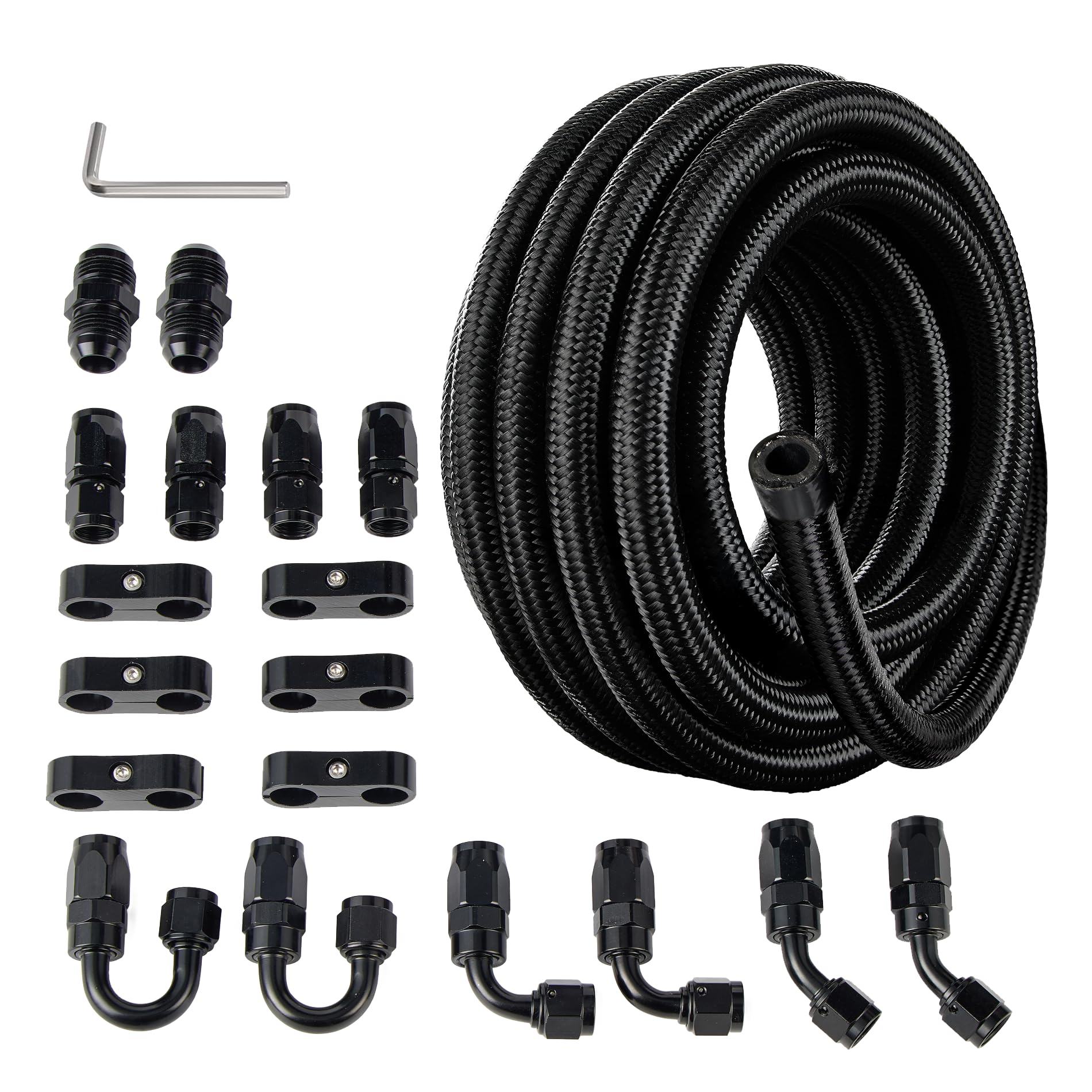 EVIL ENERGY 4AN Fuel Line Kit, 4AN Nylon Braided Fuel Line Hose Fitting Kit CPE 10FT Black